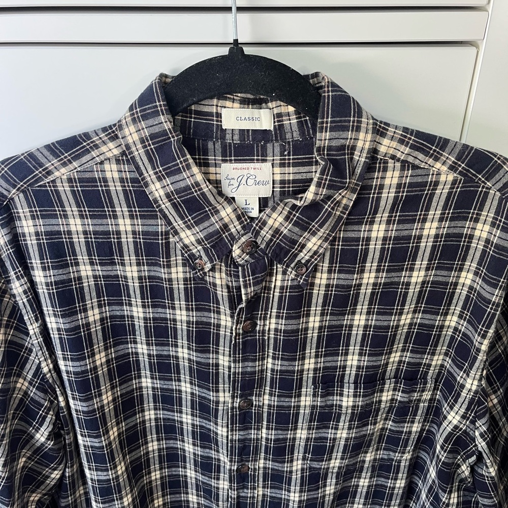 J. Crew Men's Blue and White Plaid Button Down Shirt